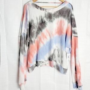 Flirtitude Active Athleisure Open Back Tie Dye Women's Sweatshirt Plus Size XXL